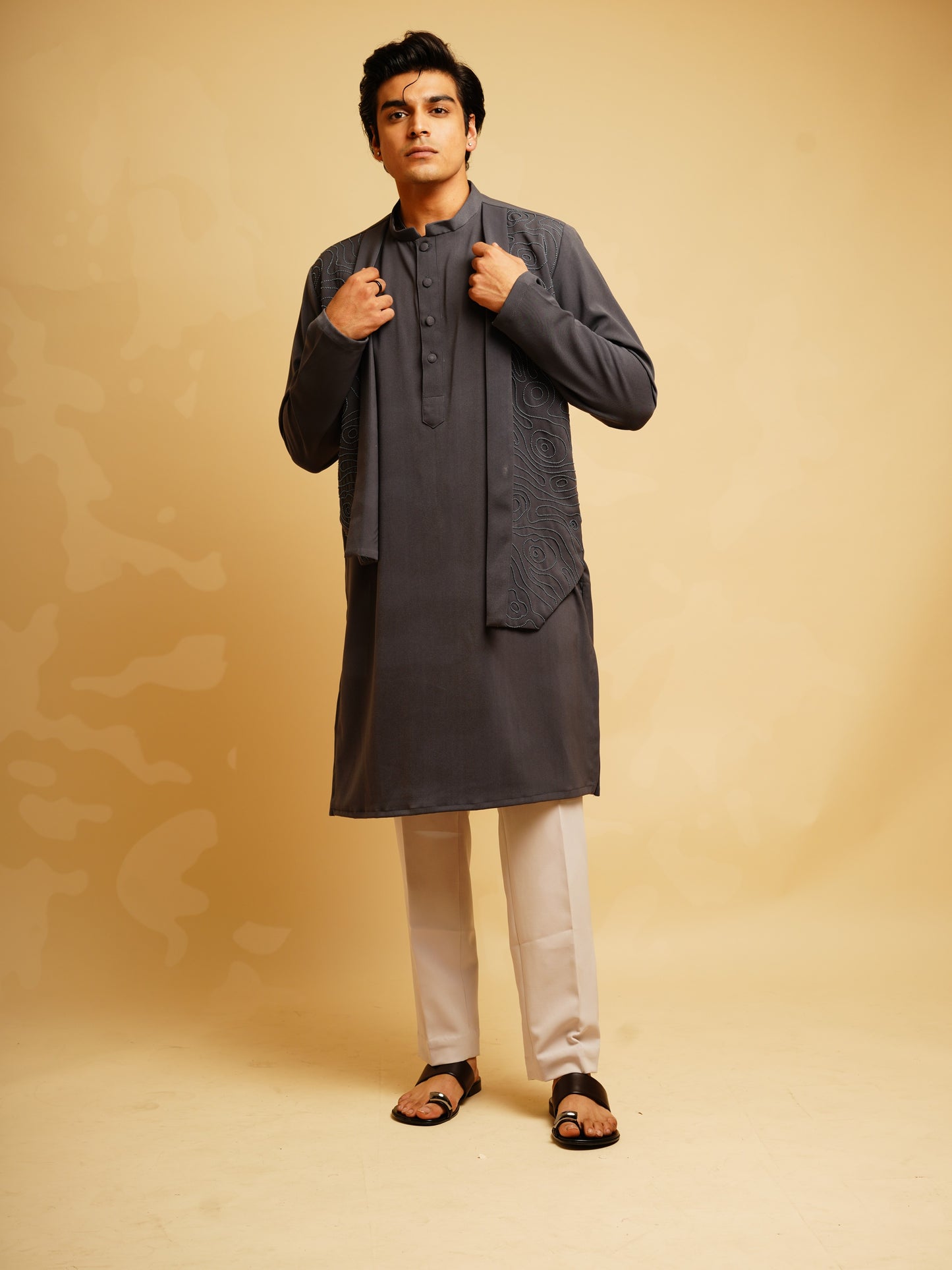 Shrug Jacket, Kurta & Trousers