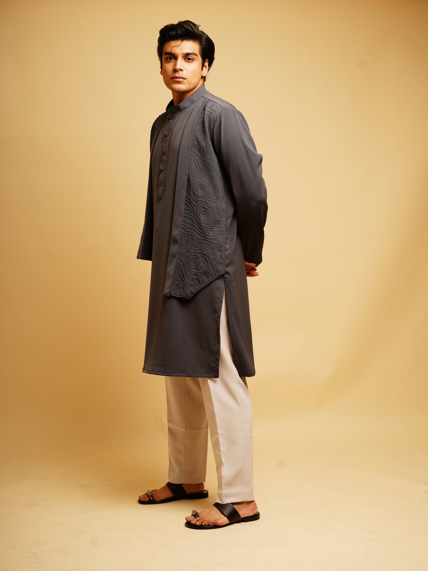 Shrug Jacket, Kurta & Trousers