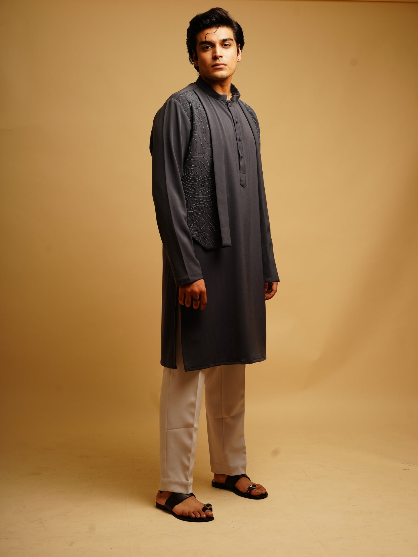 Shrug Jacket, Kurta & Trousers