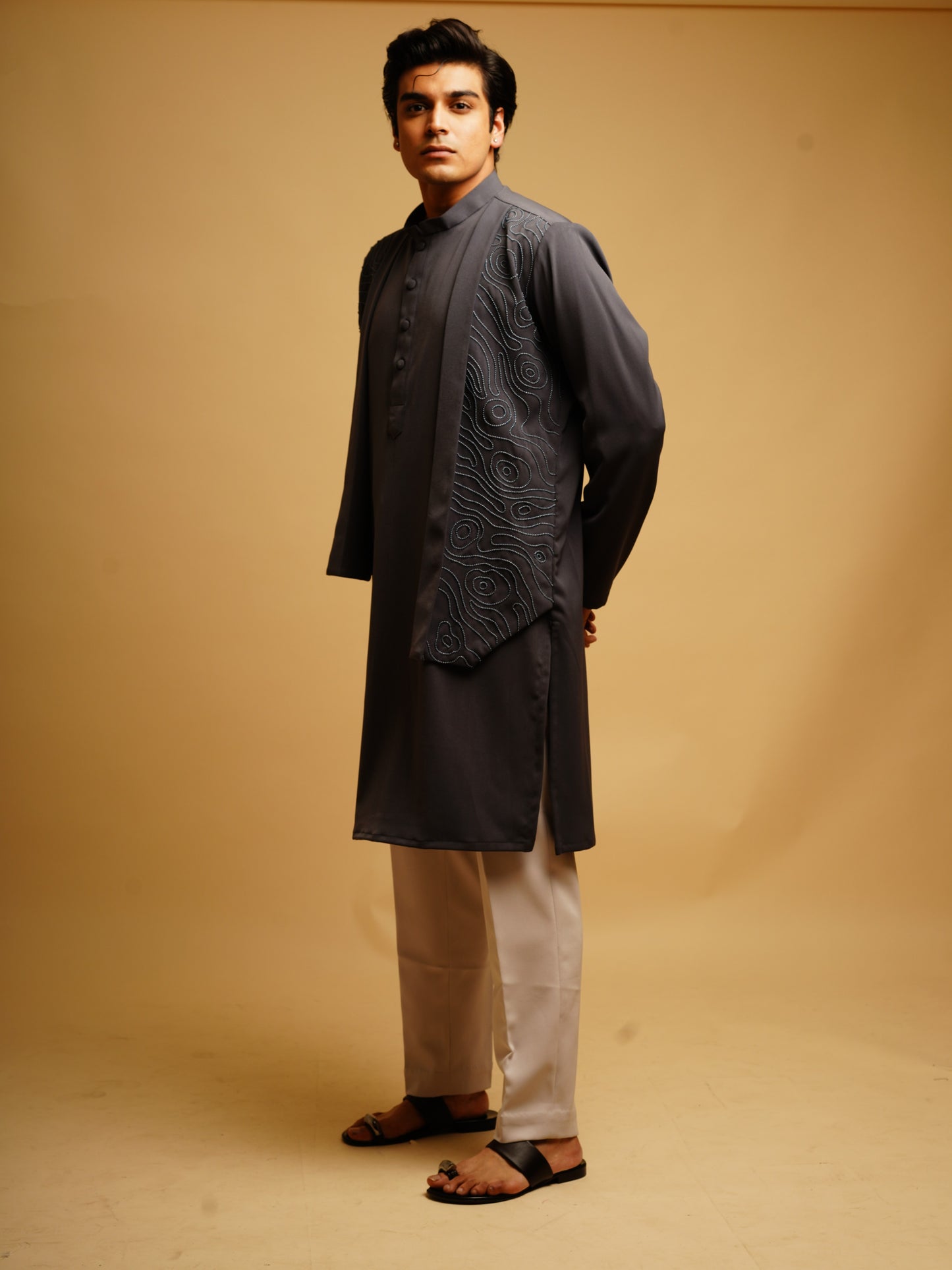 Shrug Jacket, Kurta & Trousers