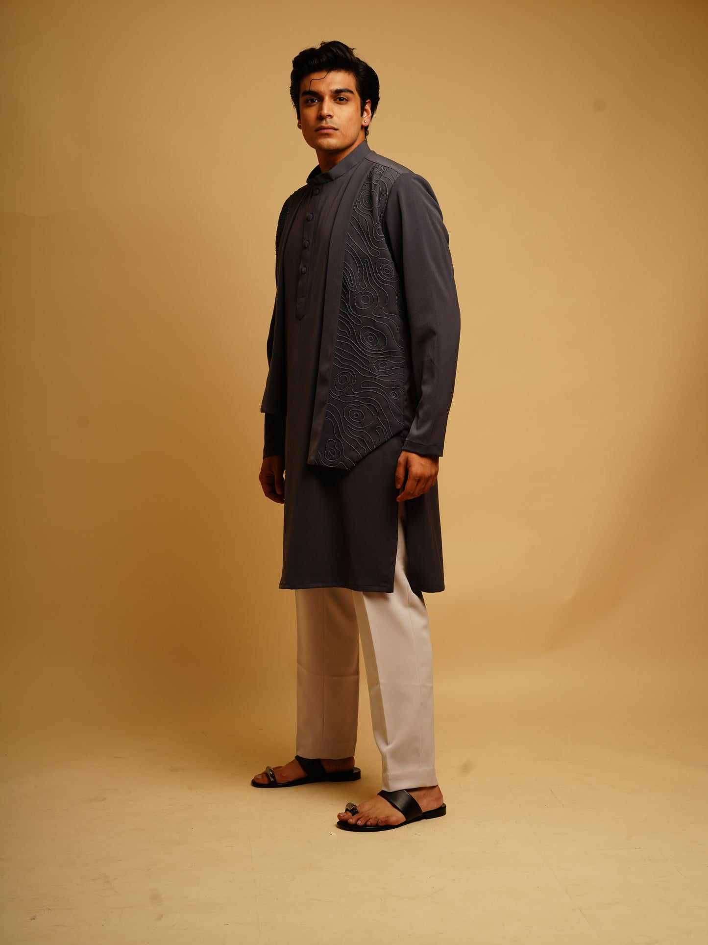 Shrug Jacket, Kurta & Trousers